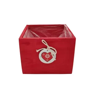 Cx QUADRADA 16/16*13cm VERMELHA C/Coração MAD