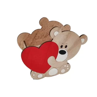 Cx URSO C/Coração VERM 19*10*11cm Madeira DM-15202