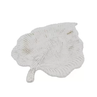 Prato FOLHA Madeira BRANCO 26*20*3cm