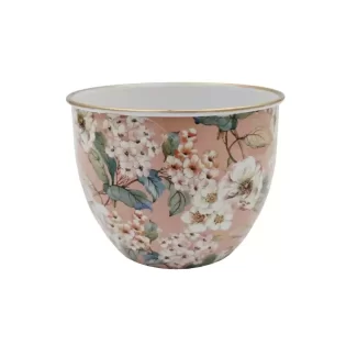 Vaso METAL C/Flores 15*15*12cm ROSA/BRANCO