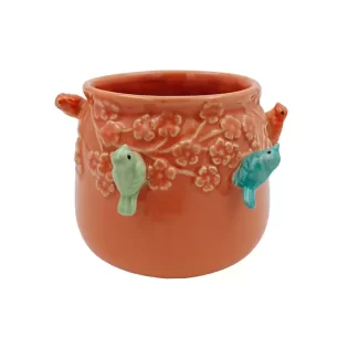 Vaso PÁSSAROS Cerâmica D13.5*11cm LARANJA
